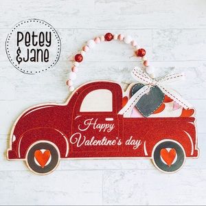 PETEY&JANE  Valentine Day Red Truck Farmhouse Sign